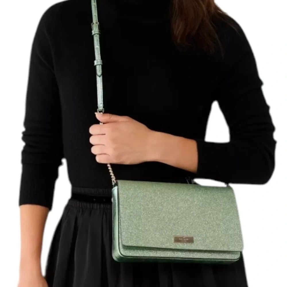 Kate Spade Glitter Small Chain Kenzie Seawater Green Crossbody NWT